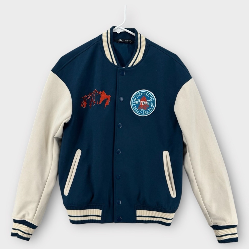 Zara Varsity Jacket Men Small Embroidered Patches College Bomber Ranger Baseball